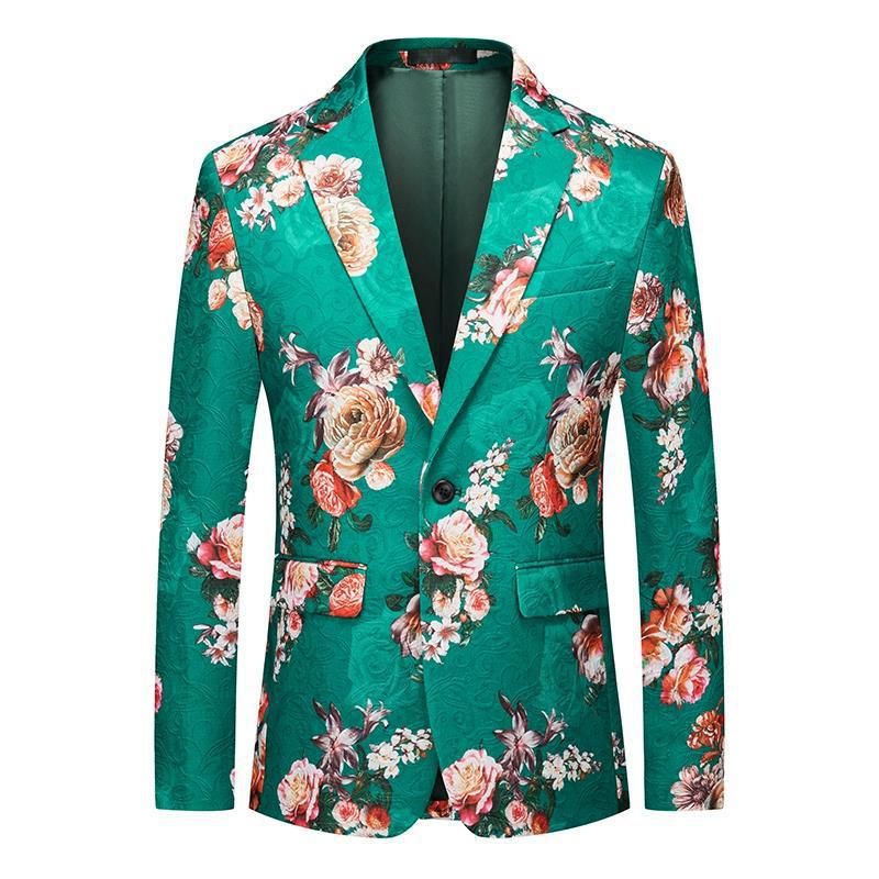 Blazer Herre Blomstermønster Én Knapp Rose Pattern