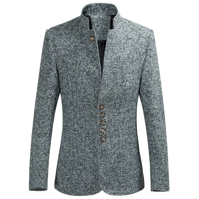 Blazer Herre Sport Frakkstativ Krage Kinesisk Tunika Slim Fem Knapper Ensfarget