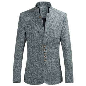 Blazer Herre Sport Frakkstativ Krage Kinesisk Tunika Slim Fem Knapper Ensfarget