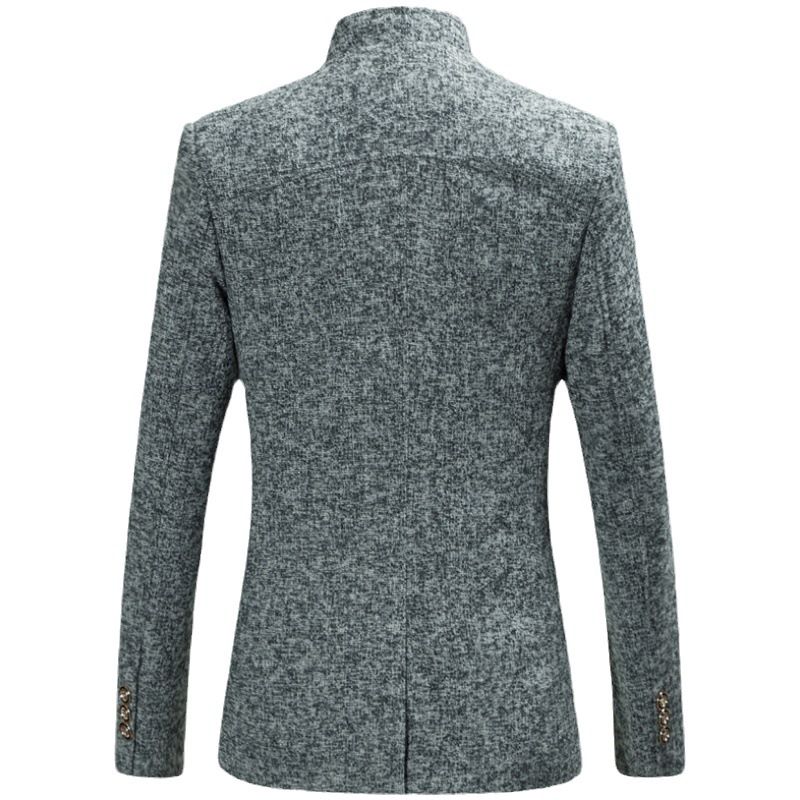 Blazer Herre Sport Frakkstativ Krage Kinesisk Tunika Slim Fem Knapper Ensfarget - Svart