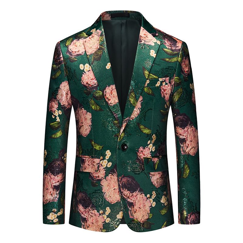 Blazer Herre Sportsjakke Jacquard Én Knapp Flat Krage Klaff Lommer Blomstermønster