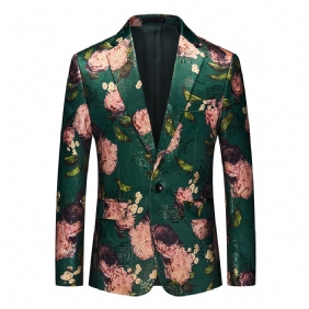 Blazer Herre Sportsjakke Jacquard Én Knapp Flat Krage Klaff Lommer Blomstermønster