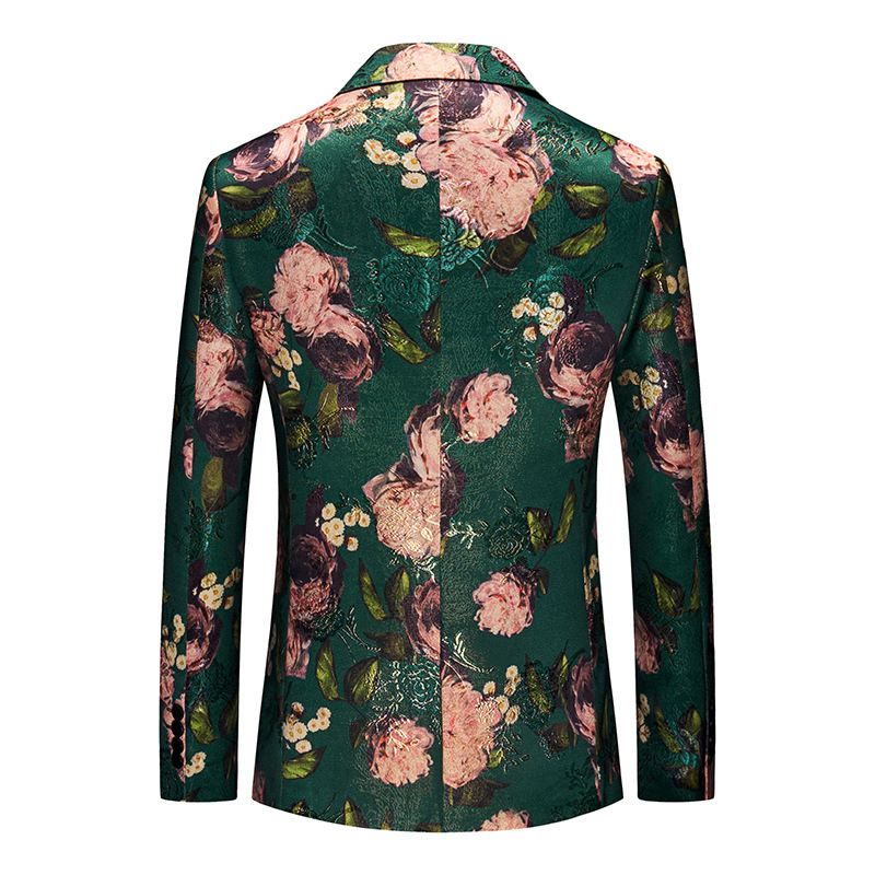 Blazer Herre Sportsjakke Jacquard Én Knapp Flat Krage Klaff Lommer Blomstermønster - Grønn