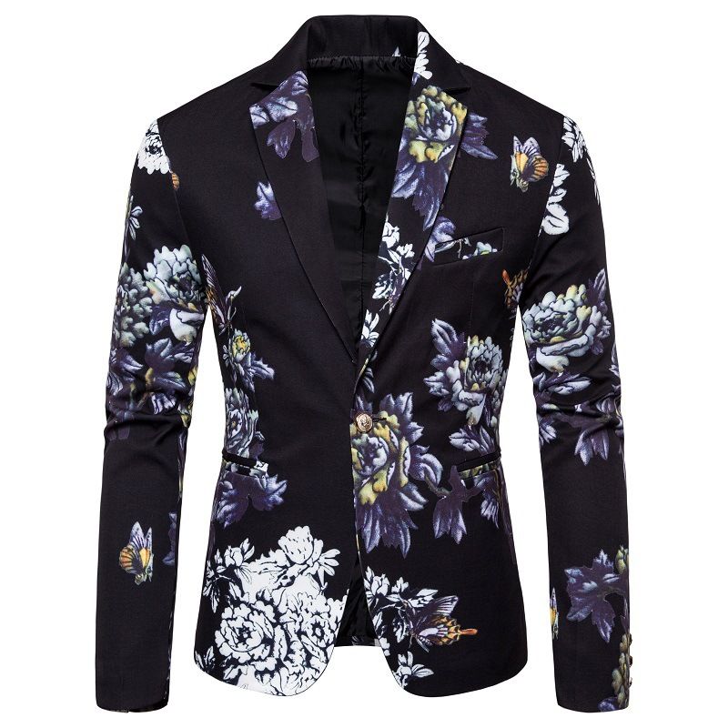 Blazer Herre Sportsjakke Lapel Plant Blomstermønster Buttons Slim