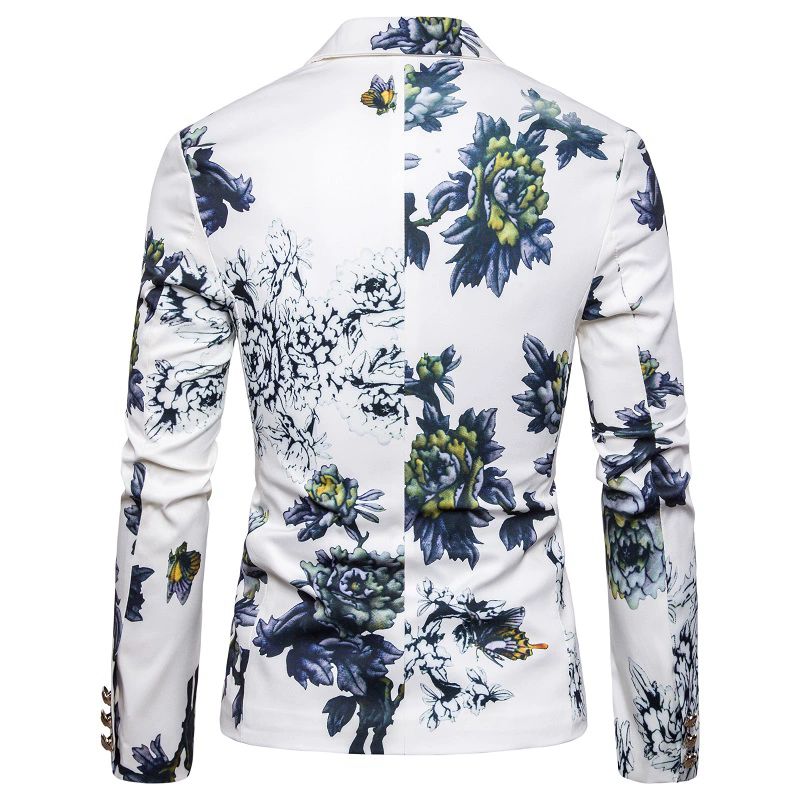 Blazer Herre Sportsjakke Lapel Plant Blomstermønster Buttons Slim - Hvit