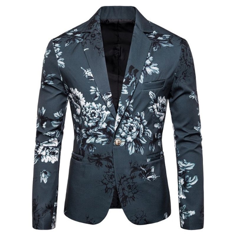 Blazer Herre Sportsjakke Lapel Plant Blomstermønster Buttons Slim - Grønn