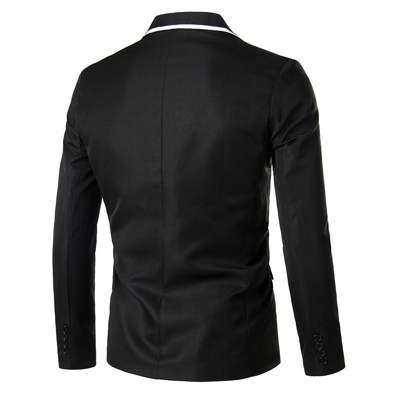 Blazer Herre Sportsjakke Slim Én Knapp Flat Collar Flap Lommer - Svart