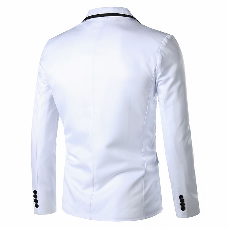 Blazer Herre Sportsjakke Slim Én Knapp Flat Collar Flap Lommer - Hvit