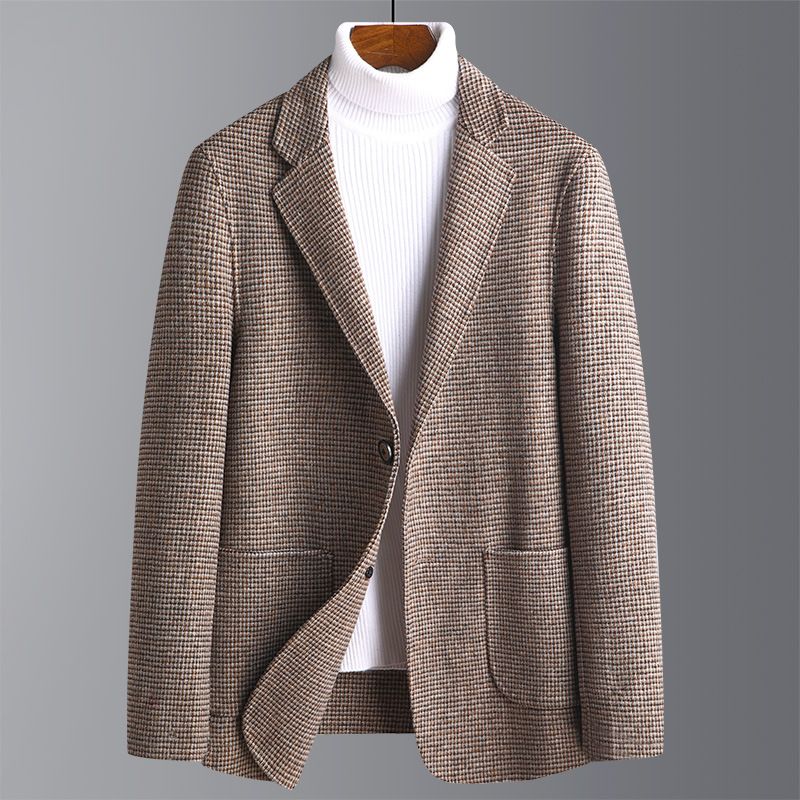 Blazer Herre Sportsjakke Ull To Knapper Flat Collar Patch Lommer - Brun