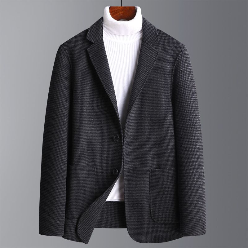 Blazer Herre Sportsjakke Ull To Knapper Flat Collar Patch Lommer - Svart