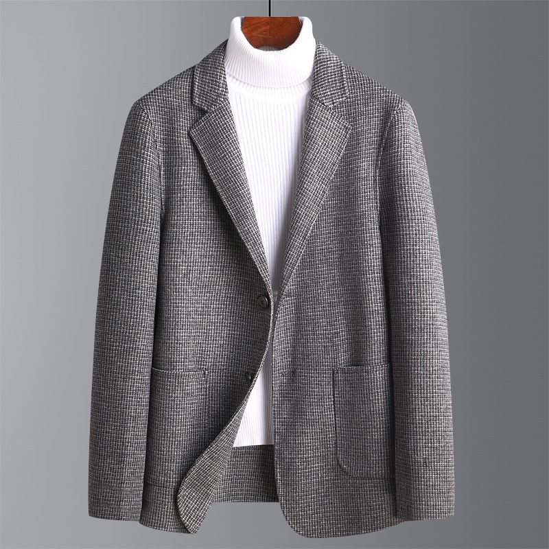 Blazer Herre Sportsjakke Ull To Knapper Flat Collar Patch Lommer - Grå