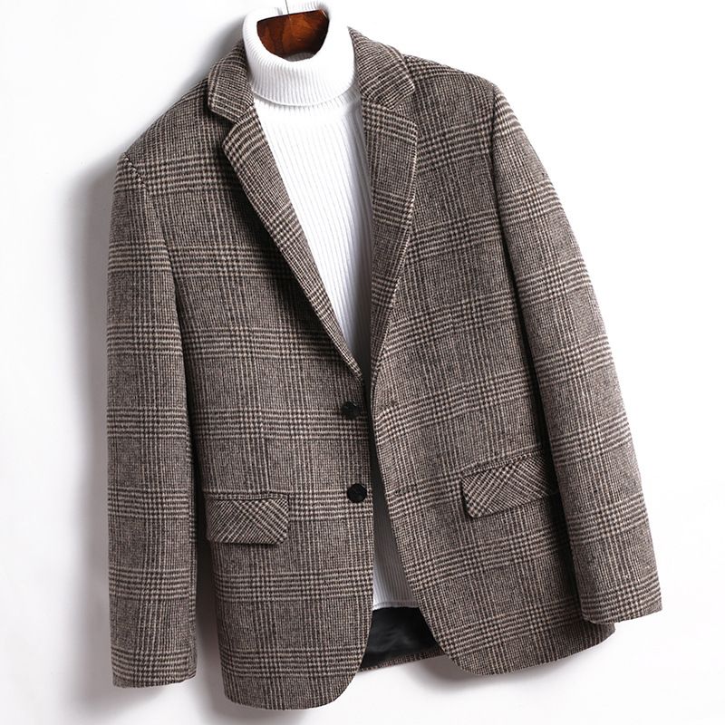 Blazer Sport Frakk Høst / Vinter Ull Plaid To Knapper