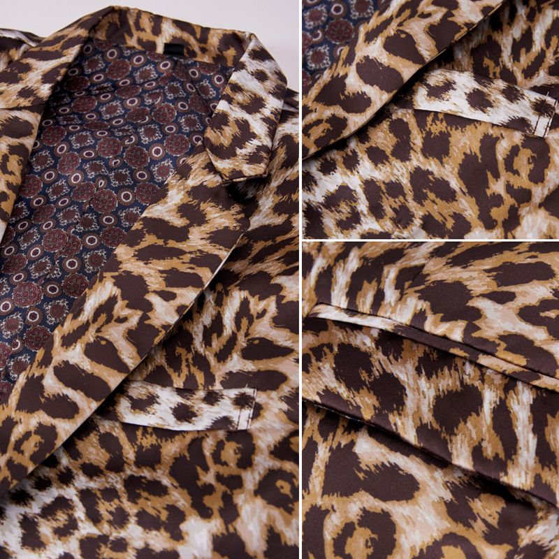 Blazer Sportsfrakk For Menn Leopardmønster / Ulv Tigermønster Enknapper Klapplommer Flat Krage - Gul / Hvit