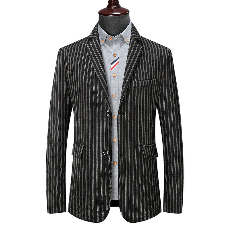 Blazer Sportsfrakk For Menn Stripe Høst / Vinter Flat Krage Klafflommer To Knapper