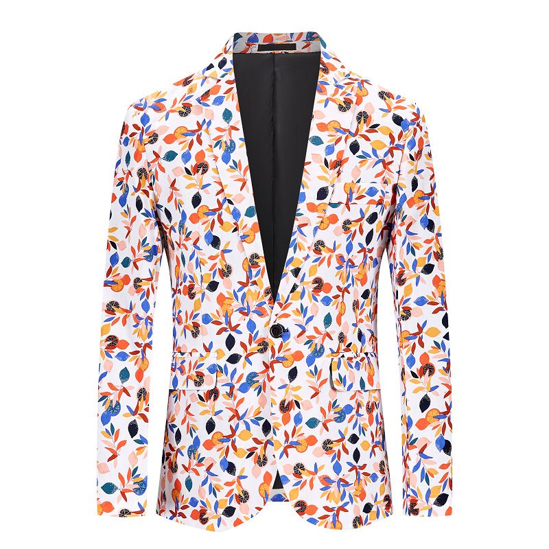 Blomstermønster Herre Blazer Sport Frakk Ødelagte Blomster Mønster Enknapper Flat Krage Slank