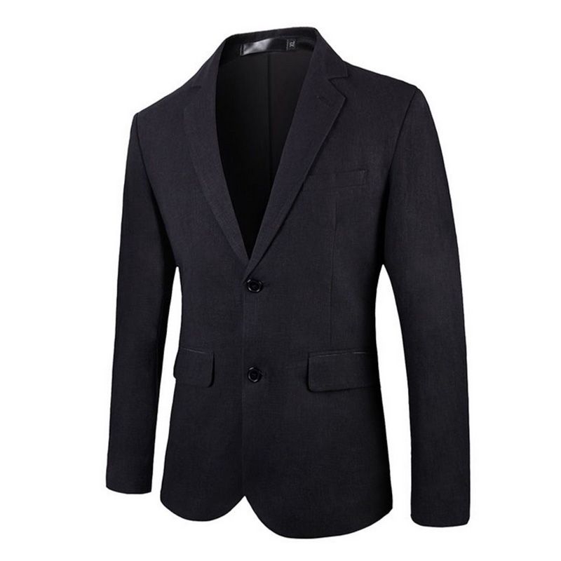 Ekstra Stor Blazer Sportsfrakk For Menn Enkeltspent To Knapper Ensfarget Klaff Sett Inn Lomme Flat Krage - Svart