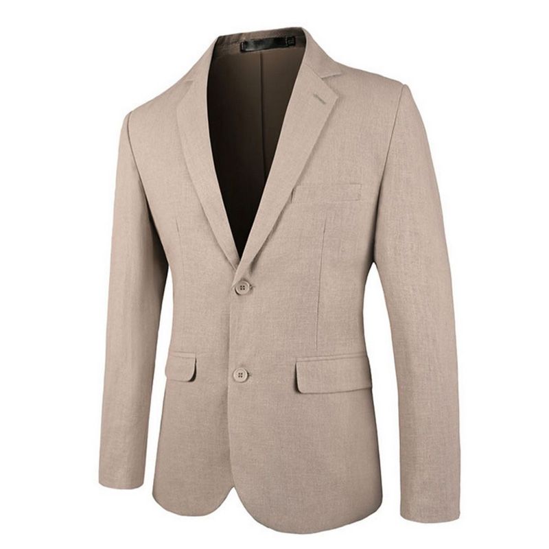 Ekstra Stor Blazer Sportsfrakk For Menn Enkeltspent To Knapper Ensfarget Klaff Sett Inn Lomme Flat Krage - Kaki