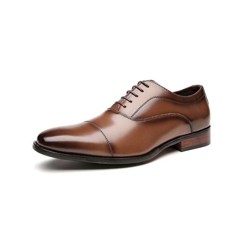 Formelle Menns Sko Oxford Cap Toe Cow Leather Trehæl - Brun