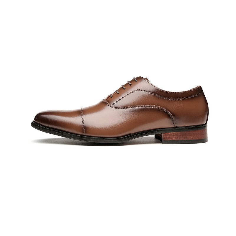 Formelle Menns Sko Oxford Cap Toe Cow Leather Trehæl - Brun