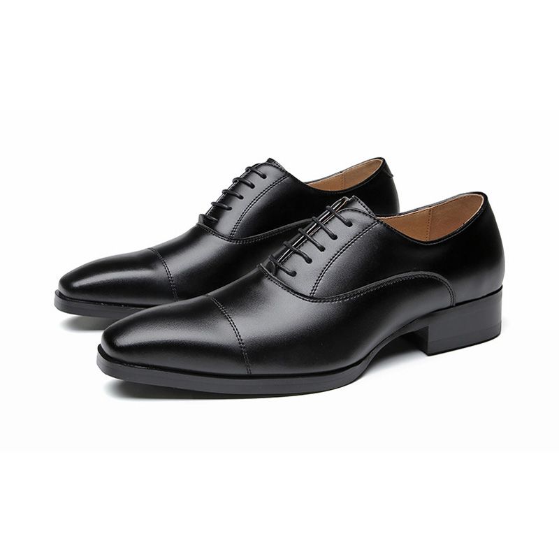 Formelle Menns Sko Oxford Cap Toe Leather - Svart