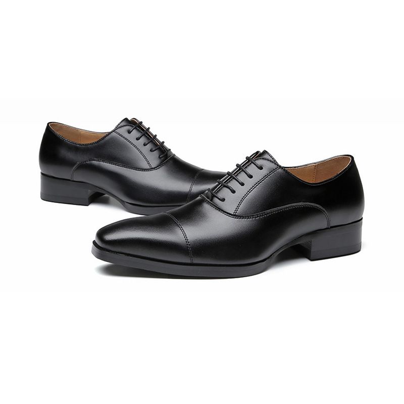 Formelle Menns Sko Oxford Cap Toe Leather - Svart