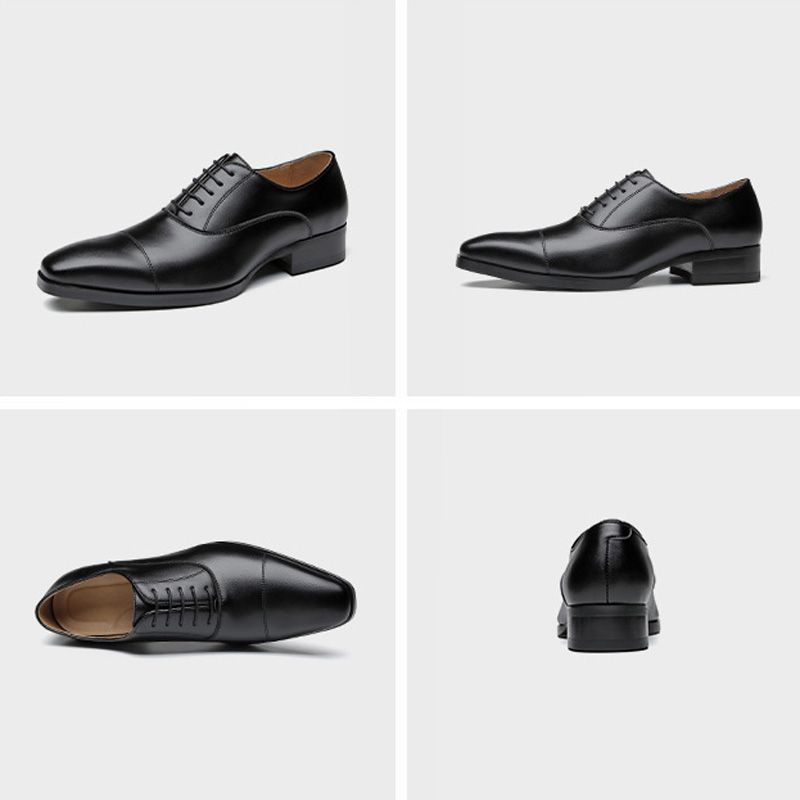 Formelle Menns Sko Oxford Cap Toe Leather - Svart