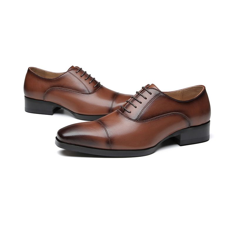 Formelle Menns Sko Oxford Cap Toe Leather - Brun