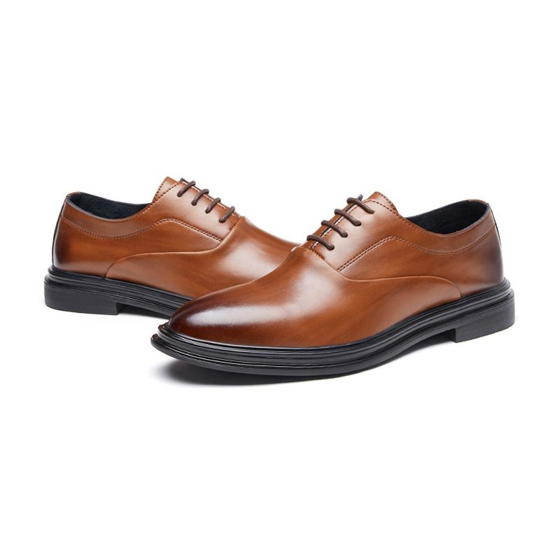 Formelle Menns Sko Oxford Spisse Tå Cow Leather Lace Up 3-eyelet - Brun