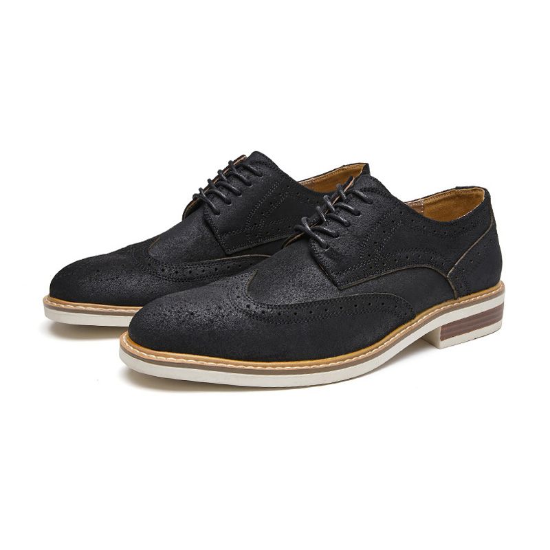 Kjole For Menn Sko Brogue Suede Cow Leather Retro Derby Rund Tå - Svart