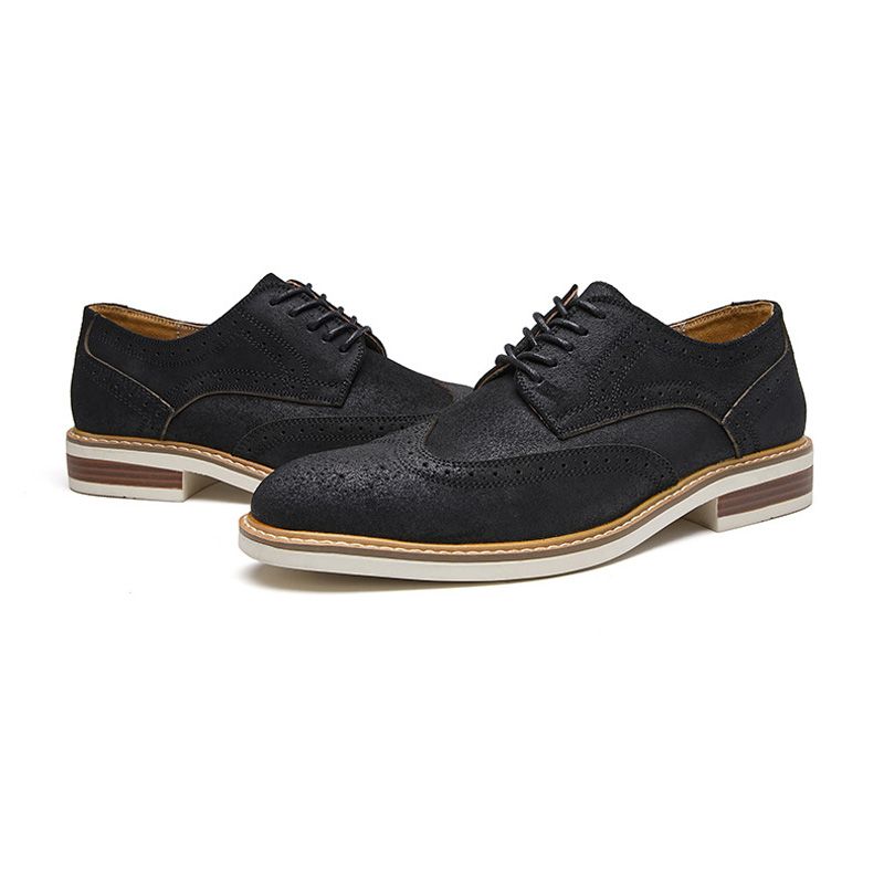 Kjole For Menn Sko Brogue Suede Cow Leather Retro Derby Rund Tå - Svart