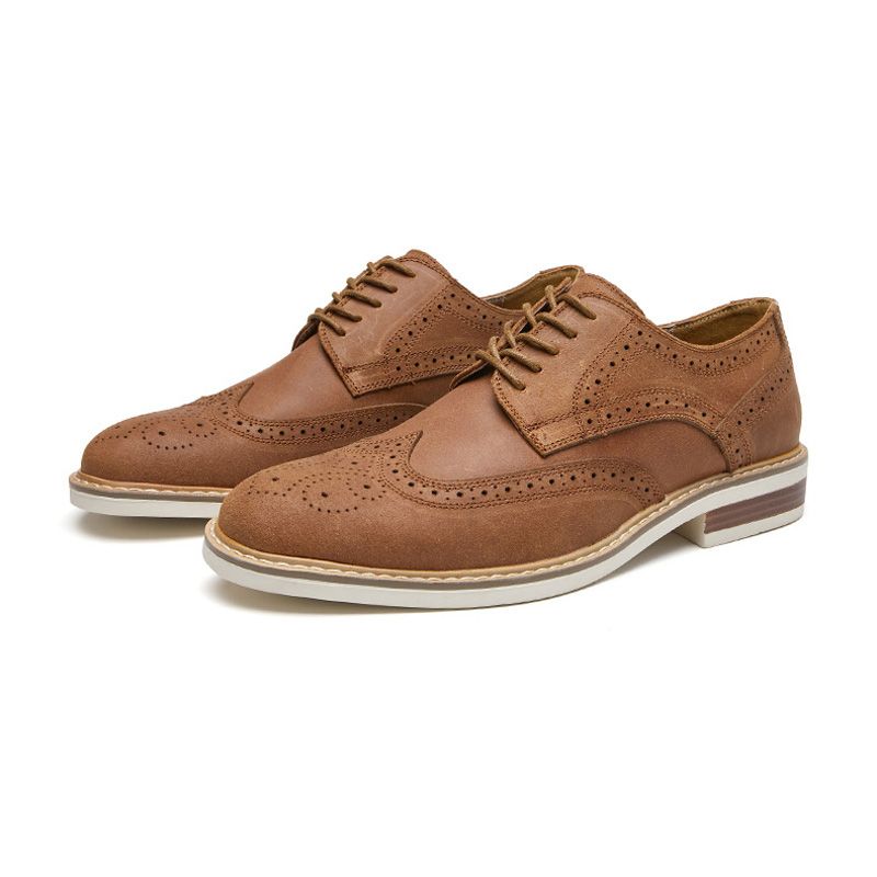 Kjole For Menn Sko Brogue Suede Cow Leather Retro Derby Rund Tå - Brun