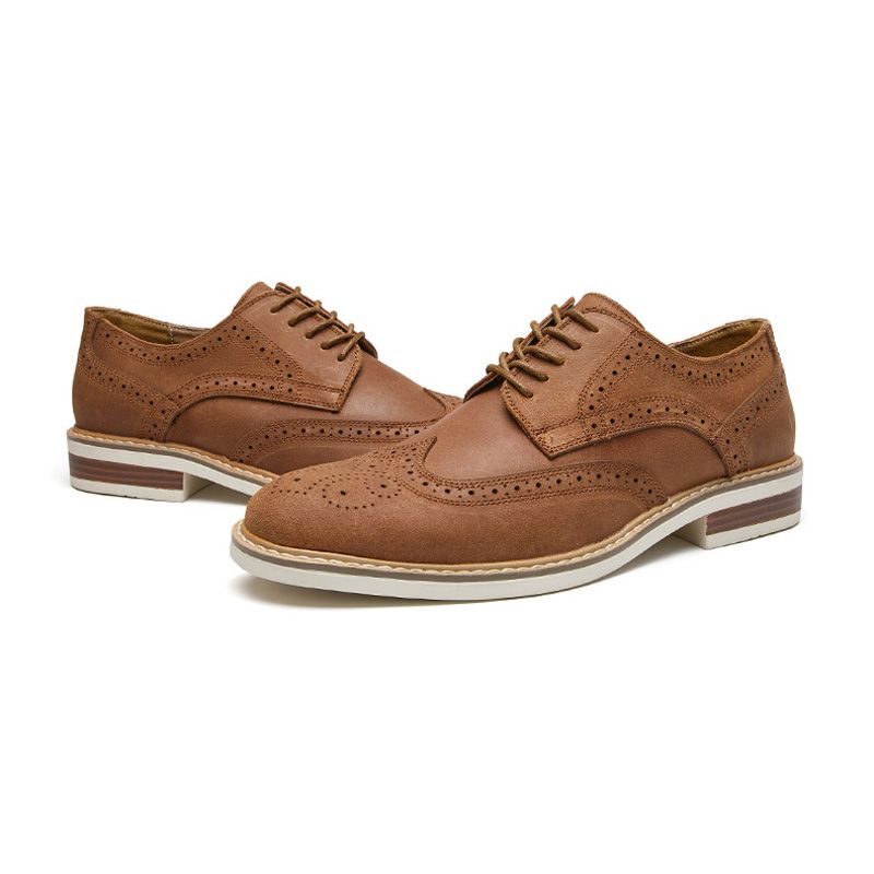 Kjole For Menn Sko Brogue Suede Cow Leather Retro Derby Rund Tå - Brun