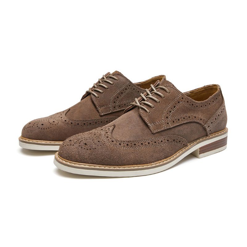 Kjole For Menn Sko Brogue Suede Cow Leather Retro Derby Rund Tå - Grå