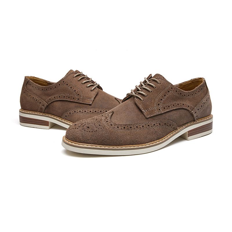 Kjole For Menn Sko Brogue Suede Cow Leather Retro Derby Rund Tå - Grå