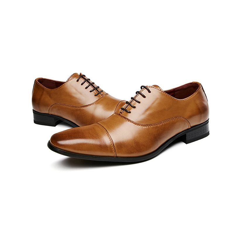 Kjole For Menn Sko Business Moderne Snøring Oxford Square Toe Leather - Brun