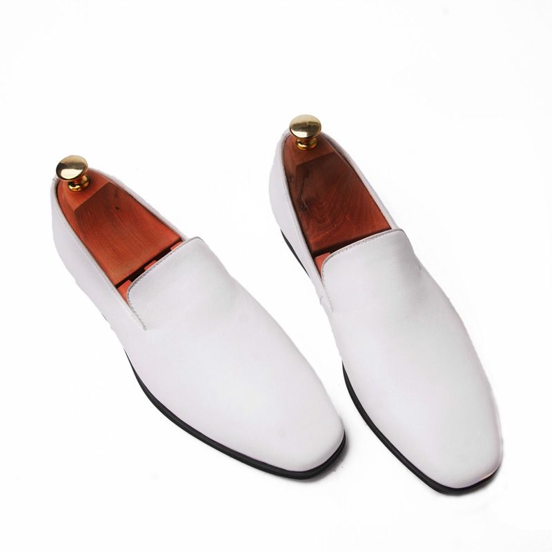 Kjole For Menn Sko Cow Leather Moccasin Loafer Bryllup - Hvit