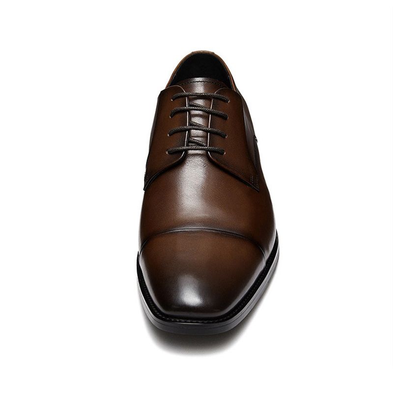 Kjolesko For Menn Rund Tå Cow Leather Lace Up 4-eyelet Derby Sko - Brun