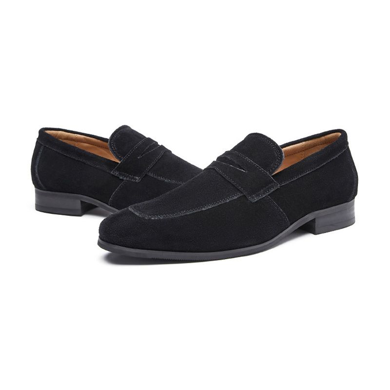 Loafers For Menn Moccasin Nubuck Cow Leather Horseshoe Heel - Svart