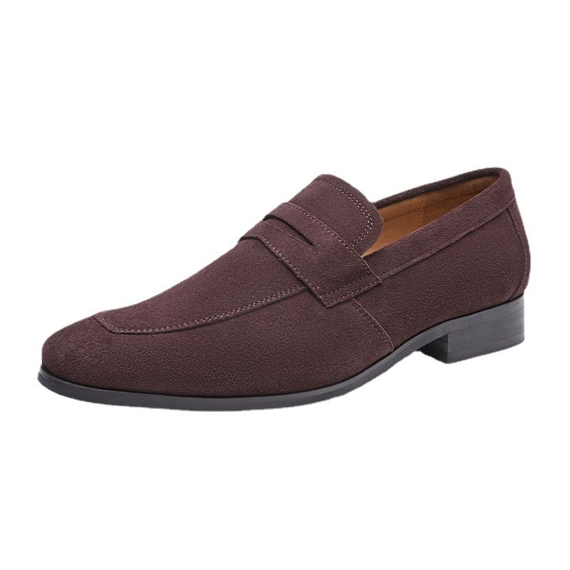 Loafers For Menn Moccasin Nubuck Cow Leather Horseshoe Heel - Brun