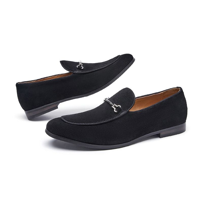 Loafers For Menn Moccasin Nubuck Skinn Rund Tå - Svart