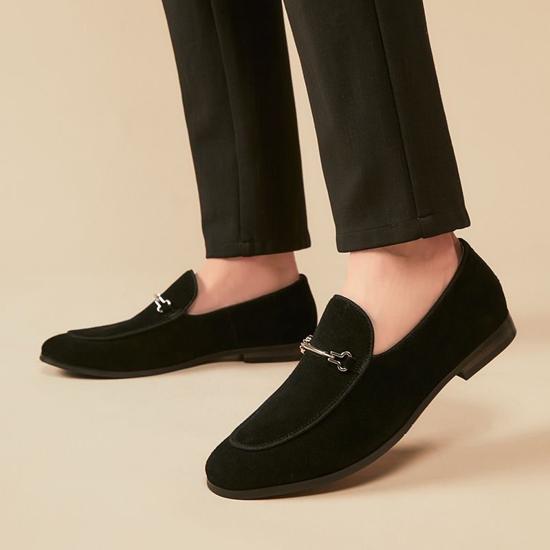 Loafers For Menn Moccasin Nubuck Skinn Rund Tå - Svart