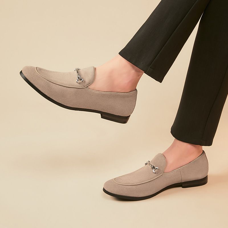 Loafers For Menn Moccasin Nubuck Skinn Rund Tå - Kaki