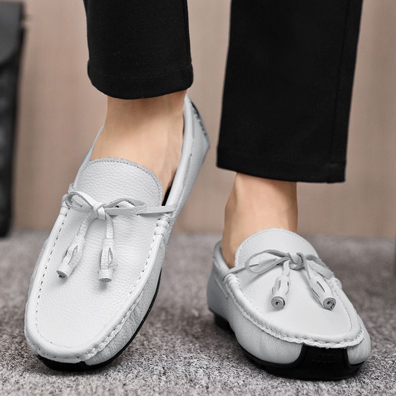 Loafers For Menn Moccasin Tassel Cow Leather - Hvit