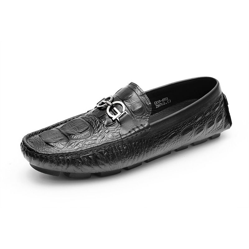 Moccasin Loafer For Menn Alligator Mønster Kjøresko Kuskinn Metallspenne - Svart