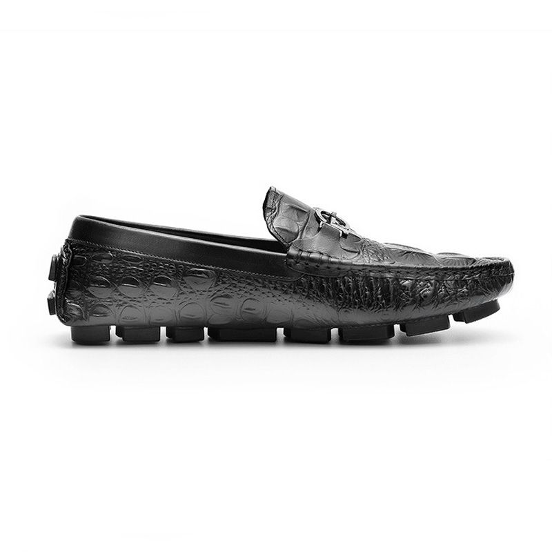 Moccasin Loafer For Menn Alligator Mønster Kjøresko Kuskinn Metallspenne - Svart