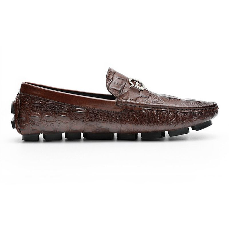 Moccasin Loafer For Menn Alligator Mønster Kjøresko Kuskinn Metallspenne - Brun